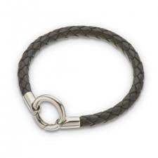 Palas Black round thick plaited leather bracelet 20.5c